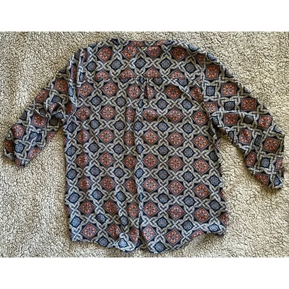 DR2 Women’s Large Blue & Salmon Pink Paisley Bohemian Button Up Blouse. - Picture 11 of 11